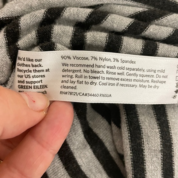 Eileen Fisher Black Gray White Striped Cowl neck drawstring pullover popover - Picture 5 of 5